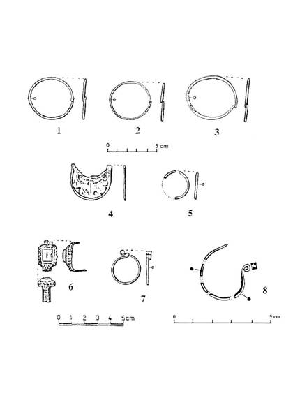 Pl. XXVIII. Zalău Palvar. 1-4 Inventar M1/1989, 5-6 Inventar M3/1989, 7 Inventar M5/1989, 8 Inventar M1/2000 (după Băcueţ-Crişan – Băcueţ-Crişan 2003) 